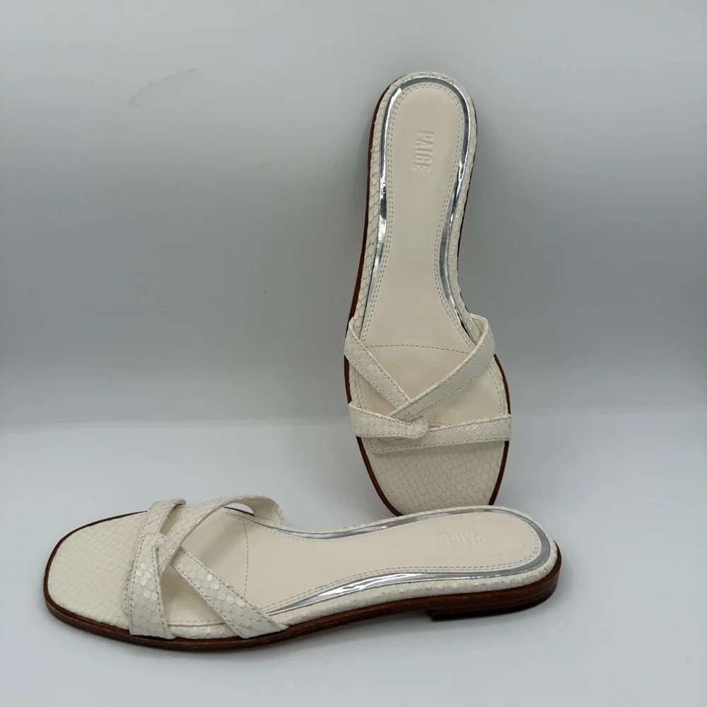 PAIGE Toby Snake‑Embossed Leather Slide Sandals Women’s Size 7